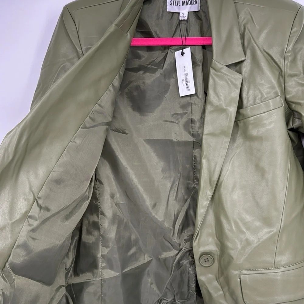 Steve Madden Audrey Faux Leather Blazer NWT Winter Moss Green Size S - Picture 4 of 6